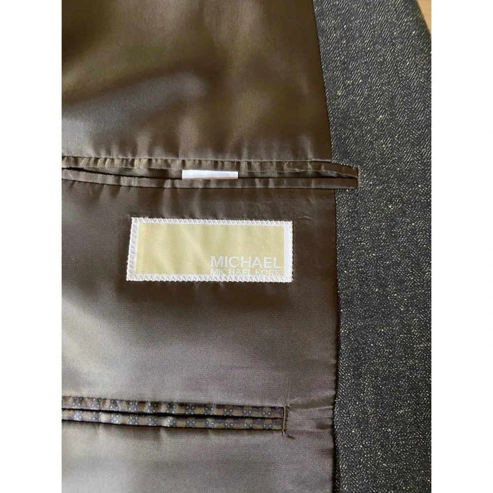 Michael Kors Mens Gray Pinstripe Suit 48L Blazer 44W 32L Pants Elbow Patch